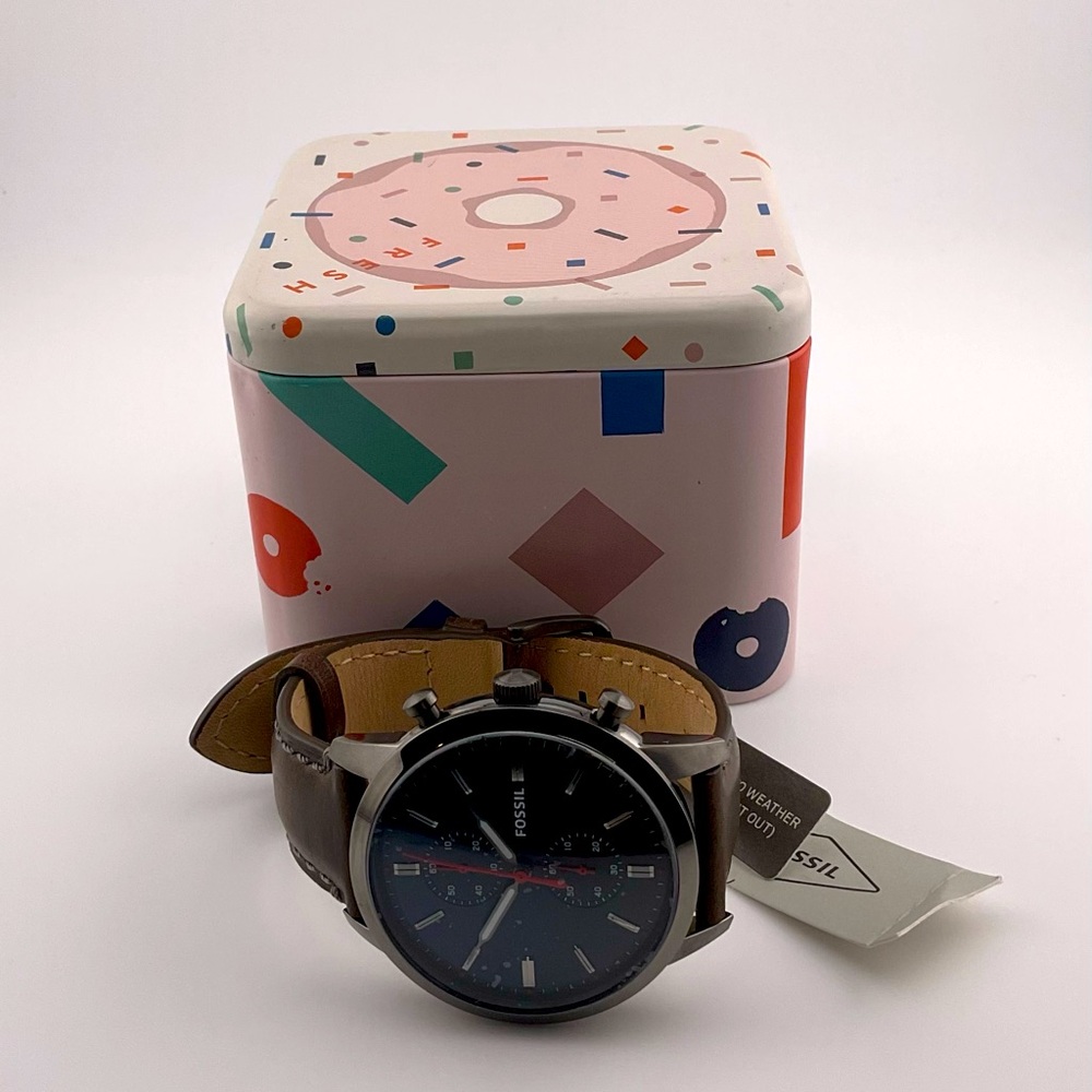 NWT Fossil Chronograph Townsman Men’s Watch Brown Leather Strap 44m